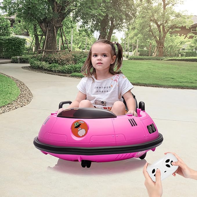 12V Electric Ride on Bumper Car for Toddlers, Kids Bumper Car with Remote Control, 360 Degree Spin, LED Lights, Dual Joysticks, Safety Belt for 18+ Months Kids, Pink-BubblyBeeBaby