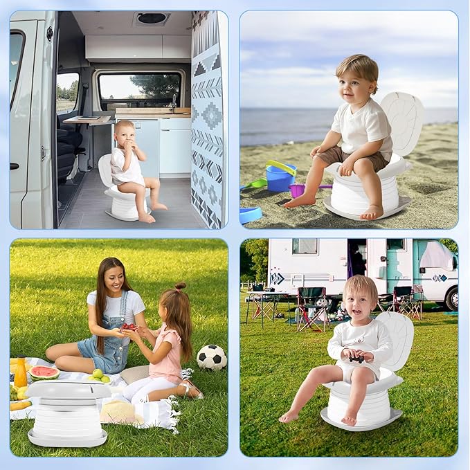 2025 Upgraded Portable Potty Training, Travel Potty for Toddler, portable toilet for kids Foldable, Apply to Seat Emergency Toilet for Camping, Outdoor,Car, Indoor(white Gray)-BubblyBeeBaby