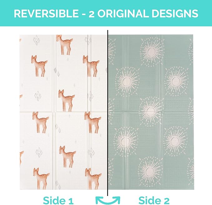 JumpOff Jo - Extra Large Waterproof Foam Padded Play Mat for Infants, Babies, Toddlers, Play Pens & Tummy Time, Foldable Activity Mat, 77 x 70 x 0.6 inches-BubblyBeeBaby