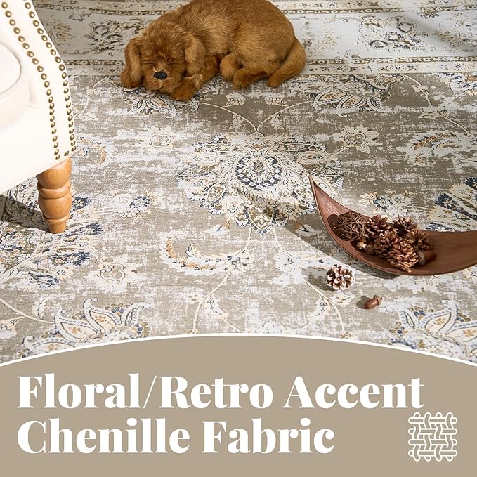 jinchan Long Hallway Runner Rug 2x12 Machine Washable Runner Rug Taupe Vintage Floral Design Non-Slip Ultra-Thin for Kitchen Laundry Room Bedroom Farmhouse (2‘x12',Taupe)-BubblyBeeBaby