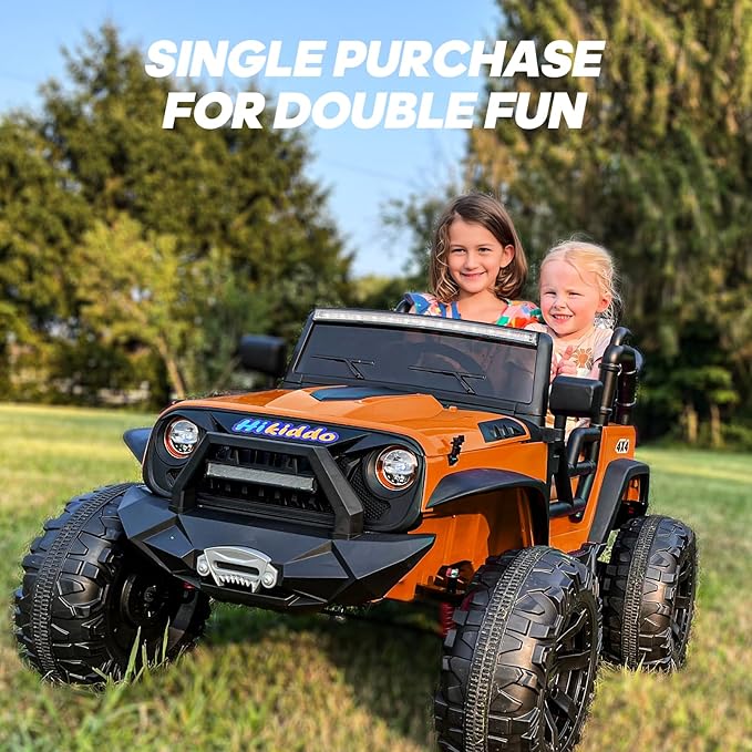 24V 9Ah Ride on Toy for Big Kids, 4WD 2 Seater Ride on Car Truck with Remote Control, 4x200W Motor - Orange-BubblyBeeBaby