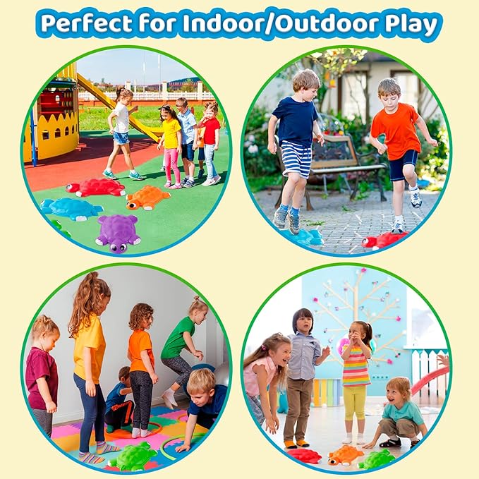 JOYIN Turtle Balance Stepping Stones, 6 Pcs Kids Turtle Jumping Stones Steps Stones Up to 265 Ibs, Toddler Obstacle Course Coordination Game Toys for Ages 3 Years and UP Indoor or Outdoor Play-BubblyBeeBaby