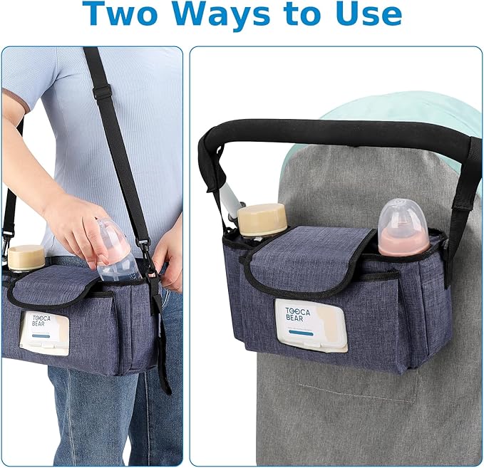 Accmor Universal Stroller Organizer with Insulated Cup Holder and Shoulder Strap, Stroller Bag Caddy Organizer Stroller Accessories for Uppababy, Baby Jogger, Nuna, Doona, Britax Strollers-BubblyBeeBaby