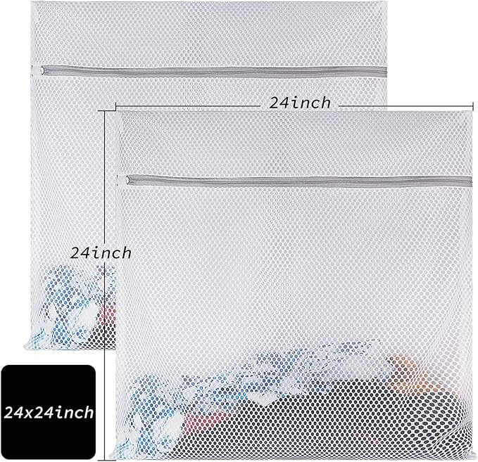 2 XX-Large Honeycomb Mesh Laundry Bag Delicates Durable for Washing Machine,24 x 24 Inches lingerie bags for Laundry, Travel Storage Organize Bag for Cotton Clothes,Sheet,Sweater, Shoes-BubblyBeeBaby