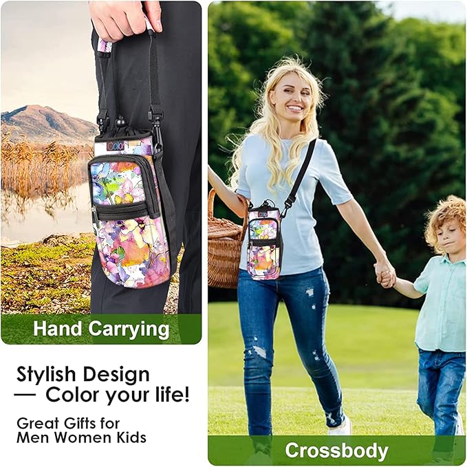 icolor Water Bottle Carrier Bag with Strap 25/32/40 oz Crossbody Bottle Holder with Phone Pocket Sling Sleeve Insulated Neoprene Water Bottle Pouch for Walking Travelling-BubblyBeeBaby