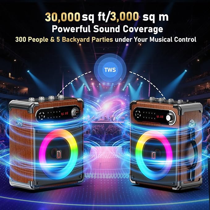 Karaoke Machine with 2 Wireless Microphones,【Upgraded 6.5"Woofer & 2"Tweeter】Portable Bluetooth 5.3 Karaoke Speaker, PA System with Bass/Treble/Echo Adjustment, Supports USB/AUX/TF/TWS for Home Party-BubblyBeeBaby