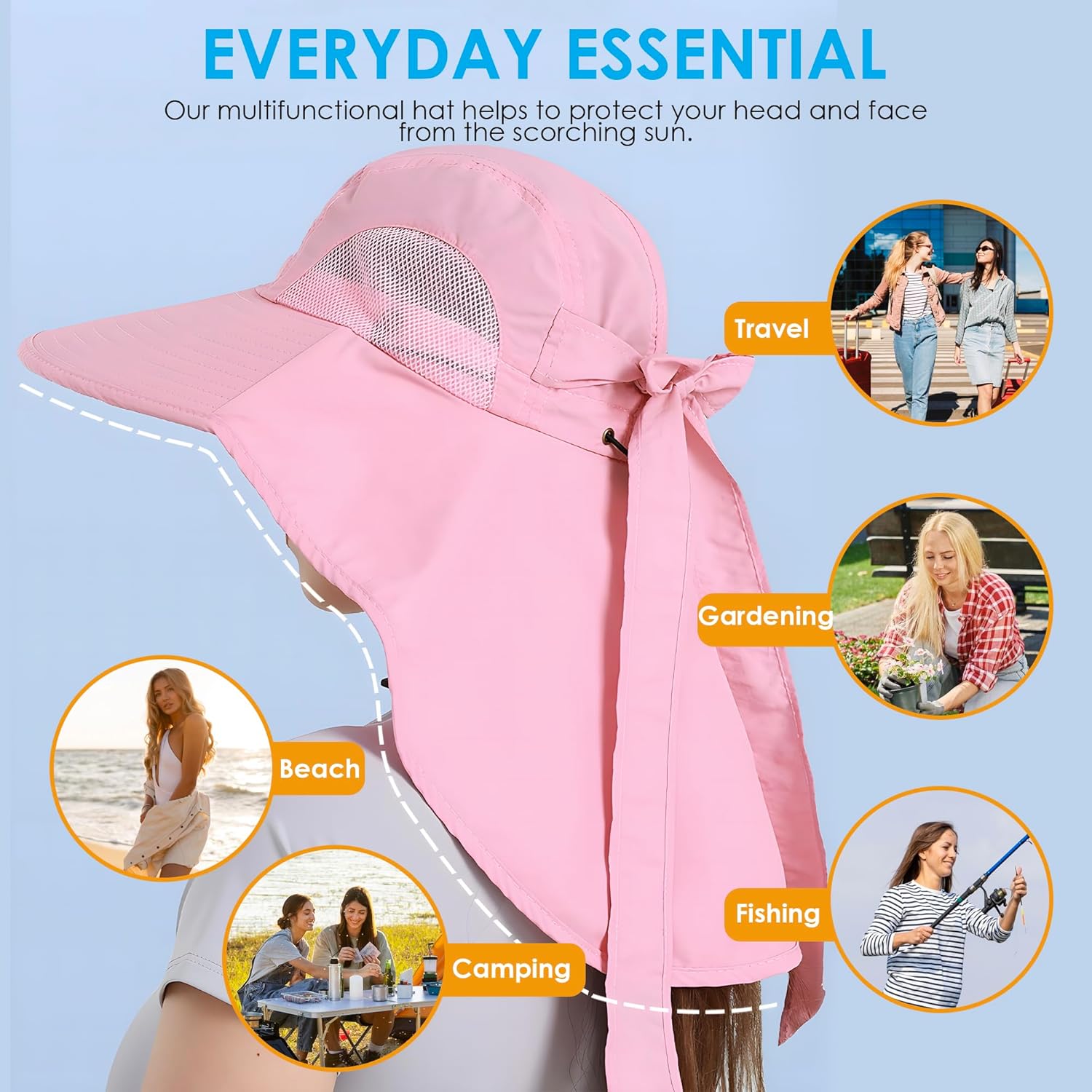 Womens Sun Hat UV Protection, Foldable Waterproof Wide Brim Bucket Hats with Neck Flap for Summer Beach Fishing Hiking