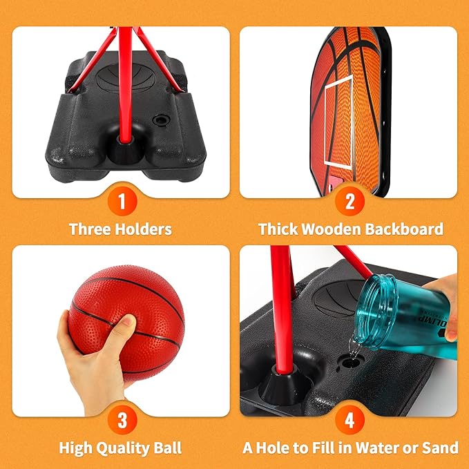 Kids Basketball Hoop for 1 2 3 4 5 6 Year Old Stand Adjustable Height 3.5ft-5.3ft Toddler Boy Basketball Hoop Indoor Mini Basketball Hoops Goal Ball Games Toys for Girl Boy Age 1-3 2-4 3-5-BubblyBeeBaby