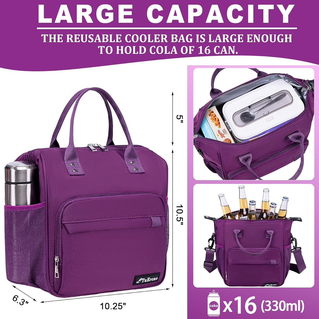 Purple Lunch Box for Women Insulated Lunch Bag Fits Bento Boxes, Snack and Foods, Ladies Lunch Tote Bag for Mother Mom Sister Friend Wife Her