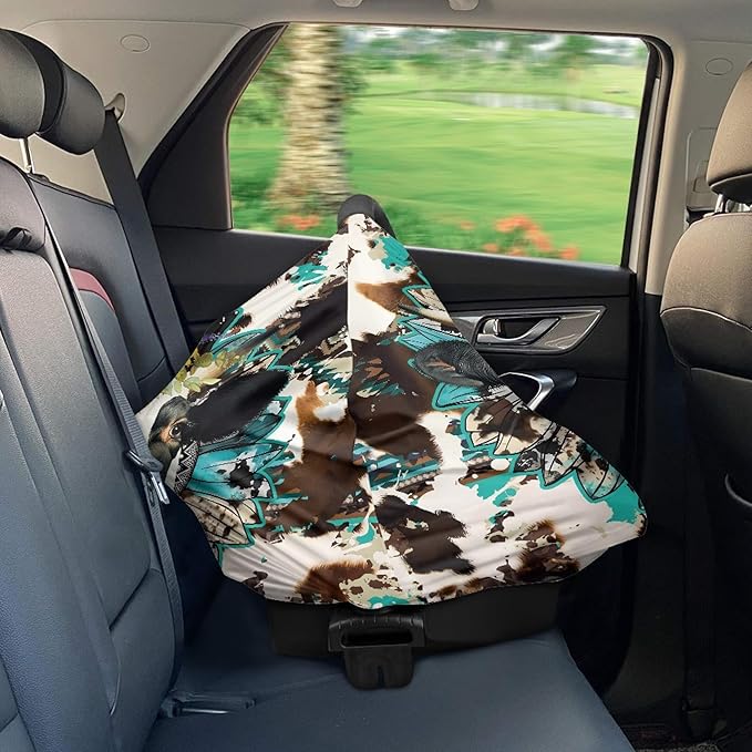 Binienty Brown Cow Sunflower Stretchy Car Seat Covers for Baby Boys Girls Infants,Breathable Babies Stroller Cover Canopies,Baby Shower Gifts-BubblyBeeBaby