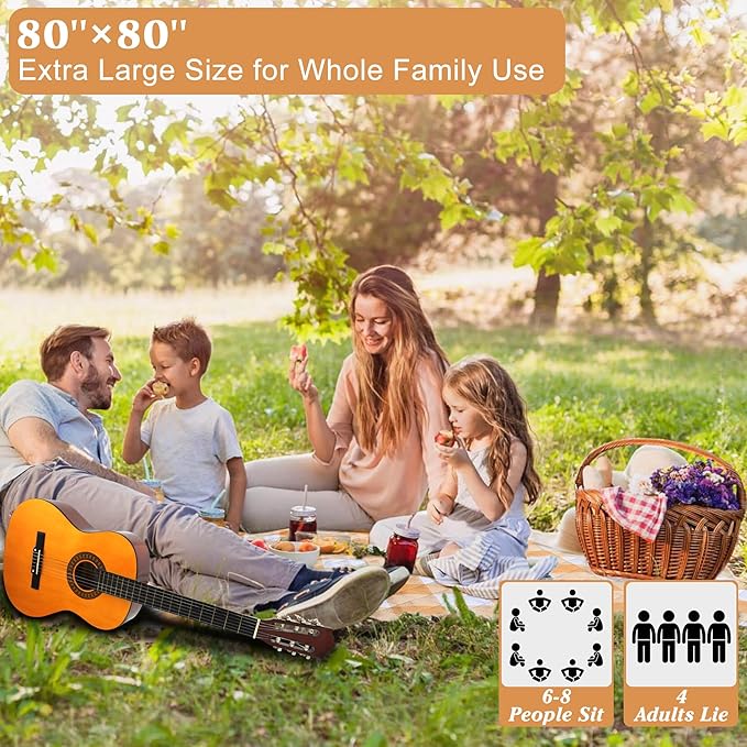 HX&OD Outdoor Picnic Blanket, Extra Large, 80''x80'' Waterproof Foldable Blankets Gingham Picnic Mat for Beach, Camping Grass Lawn Park Accessories Cute Couple Ideas Wedding (Yellow, 80”x80”)-BubblyBeeBaby