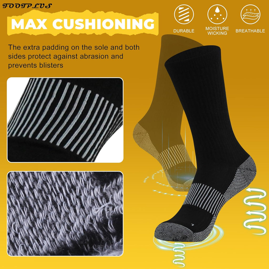 FOOTPLUS Hiking Copper Compression Socks,Unisex Cushioned Sole Arch Support Athletic Crew Running Socks