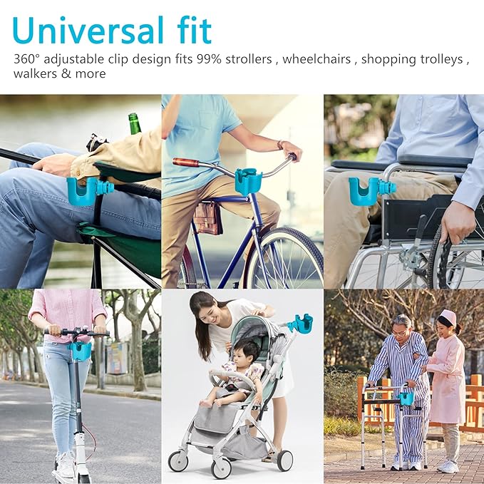 Suranew Adjustable Stroller Cup Holder with Phone Holder for Baby Stroller for Family Members, Sky Blue-BubblyBeeBaby