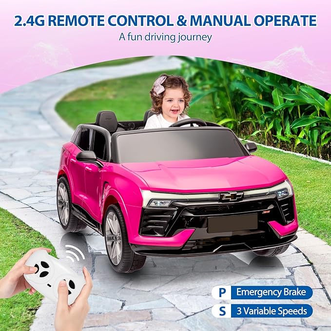 Jojoka Baby Car 24V 2-Seater SUV Licensed Chevrolet Blazer Ride On Toy w/Parent Remote Control,4xSpring Suspension, Wireless Music, Electric Vehicle Car for Kids Ages 3-8,Pink-BubblyBeeBaby