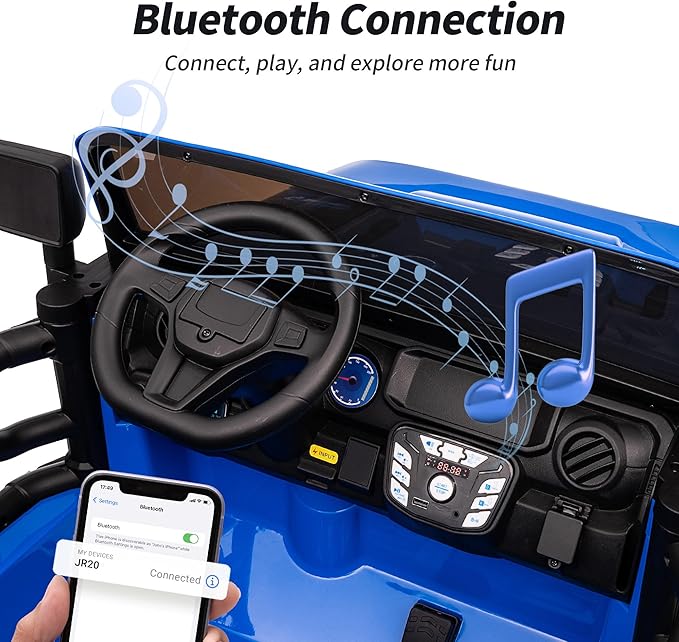2 Seater Ride on Car Truck, 12V Kids Electric Ride on Toy for Big Kids Age 3-8 w/Remote Control- Blue-BubblyBeeBaby