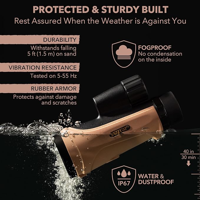 12x50 Monocular Telescope - FMC Fogproof, IP67 Waterproof Hand Held Telescope - BAK4 Phase and Dielectric Coated Prism - Adventure Accessories Set: Bag, Smartphone Adapter, Mini Tripod-BubblyBeeBaby
