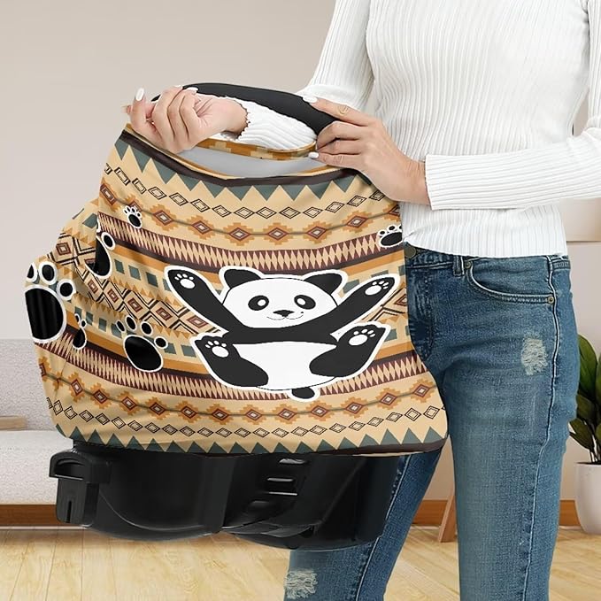 Binienty Breathable Car Seat Covers for Babies Newborns,Aztec Nation Panda Pattern Nursing Cover Breastfeeding Scarf Breathable Stroller Cover for Sun-BubblyBeeBaby