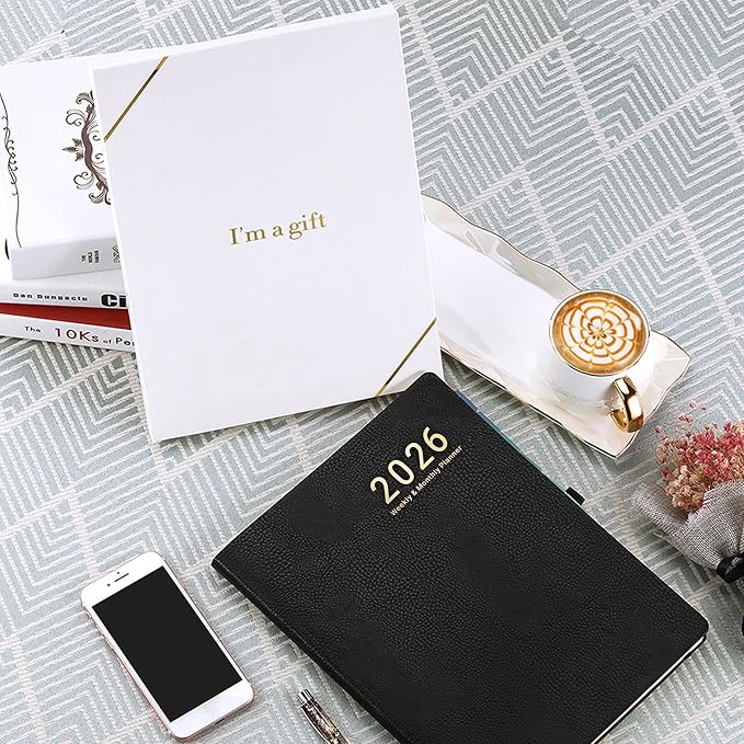 2026 Planner - JAN 2026 - DEC 2026, Planner Weekly and Monthly, Calendar Planner, 8.5" x 11", Leather Cover Planner with Thick Paper, Back Pocket with Notes Pages, Black-BubblyBeeBaby