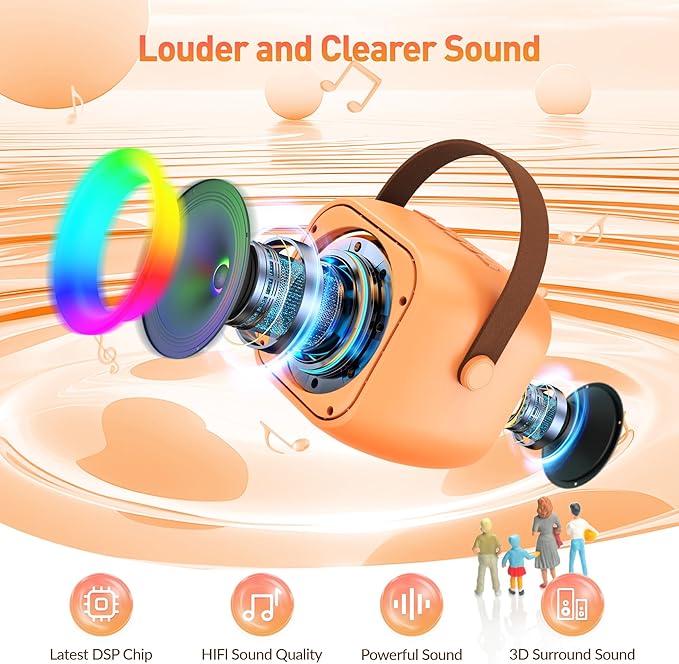 Karaoke Machine for Kids Adults: Mini Portable Karaoke Machine with 2 Wireless Microphones and Lights, Christmas Birthday Gifts for Girls Boys Family Home Party(Orange)-BubblyBeeBaby