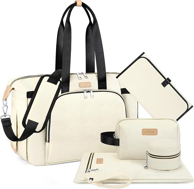 ITIEZY Diaper Bag Tote for Baby - Large Mommy Bag with Portable Changing Pad Pacifier Case, Hospital Bags Travel Baby Bag-BubblyBeeBaby