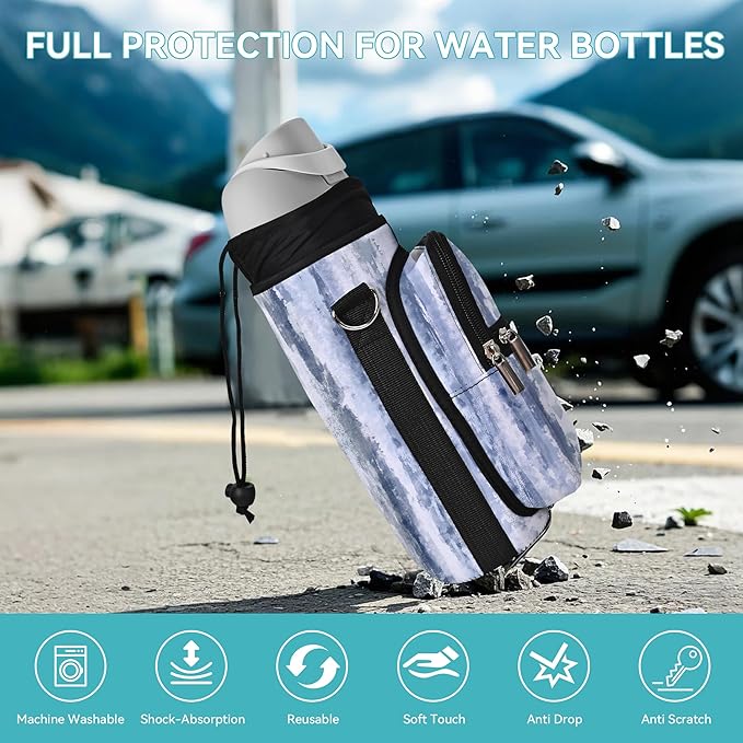 25/32/40/64oz Water Bottle Bag Holder Carrier-Insulated Crossbody Sling Case Sleeve with Strap & Pockets for Men Women Gym Cycling Travel Walking Hiking Camping-BubblyBeeBaby
