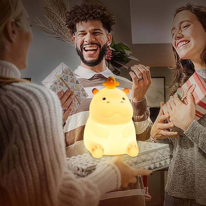Hippo Night Light, Cute Silicone Squishy LED Lamp, Dimmable Nursery Nightlight, Rechargeable Bedside Table Lamp with Touch Sensor, Gifts for Bedrooms,Living Room,Breastfeeding-BubblyBeeBaby
