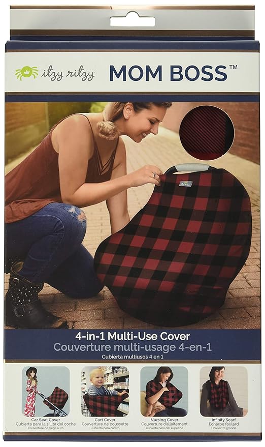 Itzy Ritzy 4-in-1 Nursing Cover, Car Seat Cover, Shopping Cart Cover & Infinity Scarf – Breathable, Multi-Use Nursing Cover Up for Breastfeeding, Carseat Canopy & Stroller Cover (Buffalo Plaid)-BubblyBeeBaby