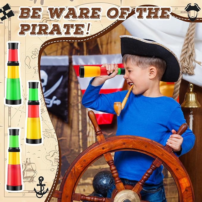 24 Pcs Plastic Pirate Telescope for Pirate Party Favors Portable Pocket Educational Science Spyglass Mini Monocular for Pirate Birthday Party Supplies Halloween Treasure Hunt-BubblyBeeBaby