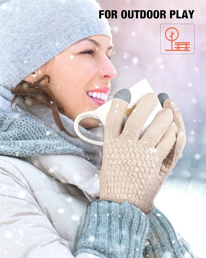 Geyoga 2 Pairs Women's Winter Touch Screen Gloves Soft Warm Fleece Lined Knit Elastic Cuff Winter Texting Gloves-BubblyBeeBaby