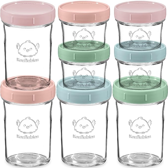 KeaBabies 4pk 8oz & 4pk 4oz Glass Baby Food Containers with Lids - Leak-Proof,Microwavable Small Glass Jars,Baby Purees & Toddler Snack Storage Containers,BPA-Free,Dishwasher & Freezer Safe(Musk Dusk)-BubblyBeeBaby