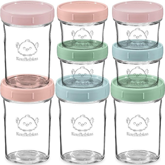 KeaBabies 4pk 8oz & 4pk 4oz Glass Baby Food Containers with Lids - Leak-Proof,Microwavable Small Glass Jars,Baby Purees & Toddler Snack Storage Containers,BPA-Free,Dishwasher & Freezer Safe(Musk Dusk)-BubblyBeeBaby