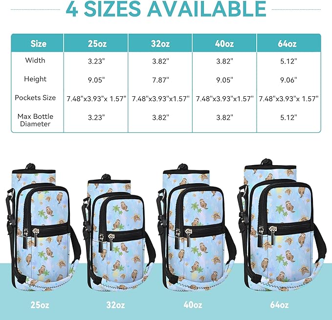 25/32/40/64oz Water Bottle Bag Holder Carrier-Insulated Crossbody Sling Case Sleeve with Strap & Pockets for Men Women Gym Cycling Travel Walking Hiking Camping-BubblyBeeBaby