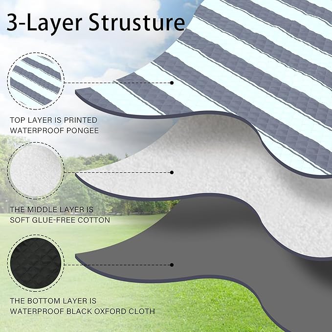 HX&OD Extra Large Picnic Outdoor Blanket, 80”x60” Waterproof Picnic Mat Foldable Camping Blanket Portable with Carry Strap for Beach Mat Outdoor Camping Party(Grey&Green)-BubblyBeeBaby