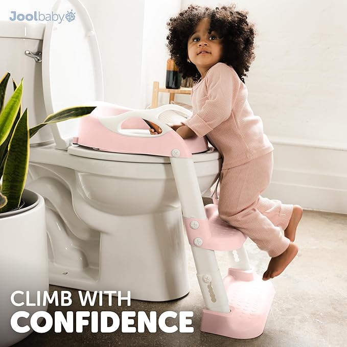 Jool Baby Potty Training Seat with 2 Step Ladder for Toddlers - Soft Cushioned Seat & Splash Guard, Adjustable Height (Pink)-BubblyBeeBaby