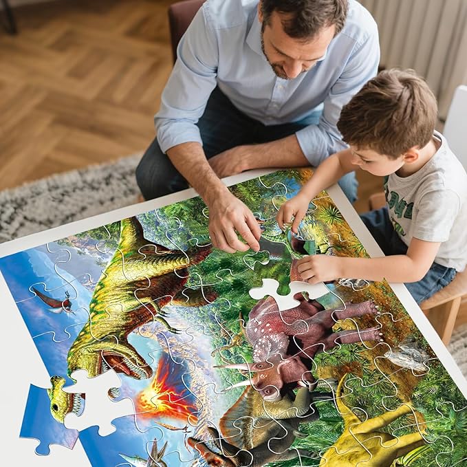 Jumbo Floor Puzzle for Kids,48 Piece Volcano Dinosaur Large Jigsaw Puzzles, Fun Educational Toy for Toddlers Ages 3-5,Preschool Learning Gift for Boy Girl Ages 4-8-BubblyBeeBaby