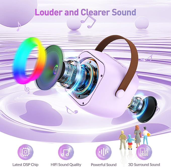 Karaoke Machine for Kids Adults, Karaoke Toys Gifts for Girls Boys, Portable Bluetooth Speaker with Wireless Microphone, Birthday Gifts for Girls Boys Ages 4, 5, 6, 7, 8, 9, 10, 12+ Years Old-BubblyBeeBaby