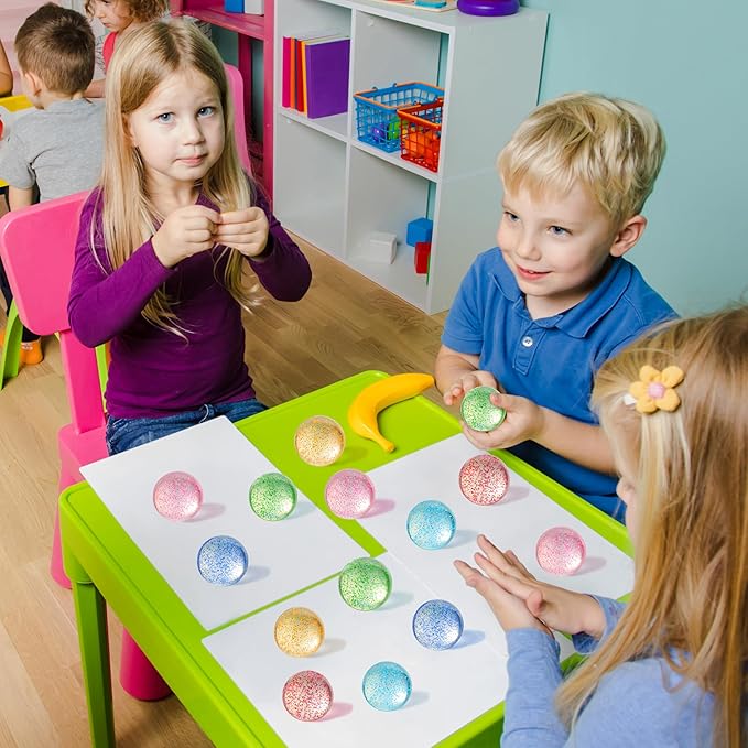 JOYIN 24 PCS Glitter Bouncy Balls, 6 Styles 32mm Assorted Bouncy Balls Bulk with Storage Bag, Bounce Toys for Kids Party Favors Birthdays Gifts Goodie Bags Stuffers Carnival Prizes-BubblyBeeBaby