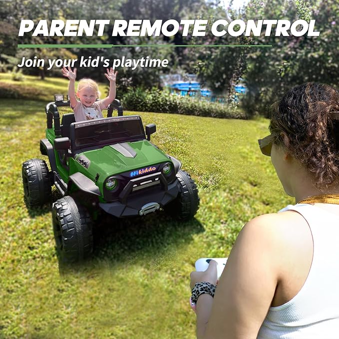 24V 9Ah Ride on Toy for Big Kids, 4x4 2 Seater Ride on Car Truck w/Remote Control, 4x200W Motors - Green-BubblyBeeBaby