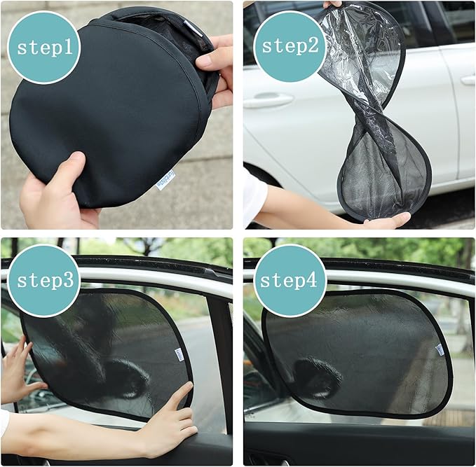 Funbliss Baby Car Mirror + 2-Pack Car Window Shades Bundle -100% Shatterproof, Wide Angle Convex-BubblyBeeBaby