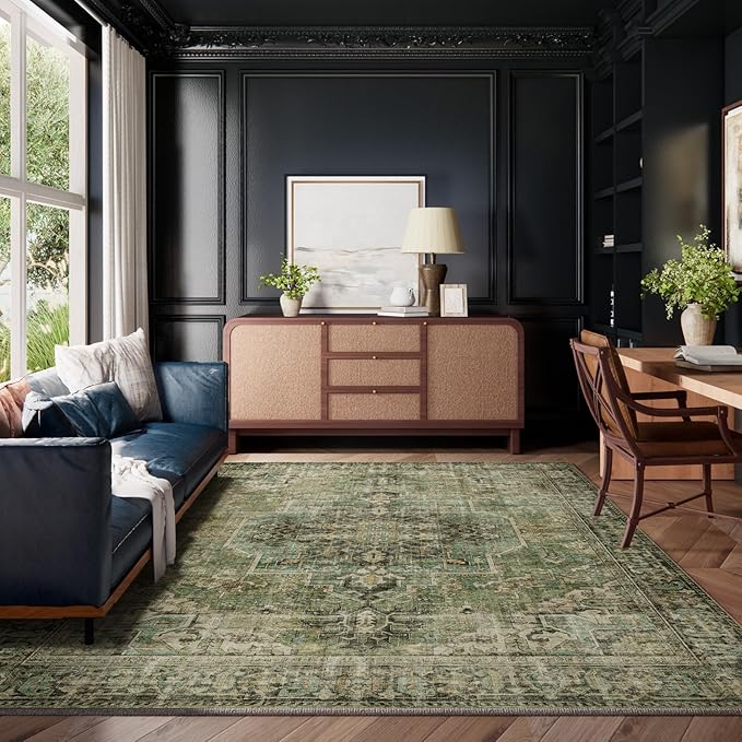 10x14 Area Rugs for Living Room: Washable Bedroom Rug Boho Vintage Rugs Stain Resistant Non Slip Low Pile Soft Lightweight Carpet for Kitchen Dining Room Farmhouse Nursery Kids Room-BubblyBeeBaby