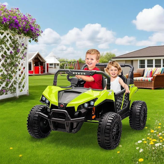 24V 2 Seater Ride On Car Truck, Power Wheels Kids UTV w/Parent Remote Control, 3.1 MPH Max Speed, Music Player, LED Lights & Storage, Electric Vehicle Ride On Toy for Kids Toddler Ages 3-8, Green-BubblyBeeBaby