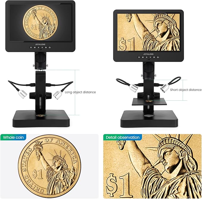 JL249PS 3 Lenses 10 Inch HDMI LCD Digital Microscope, UHD 4000× 24MP Biological Microscope with Prepared Slides, Coin Microscope for Full-Size Coins Error Coins, PC/TV Compatible, 32G Card-BubblyBeeBaby