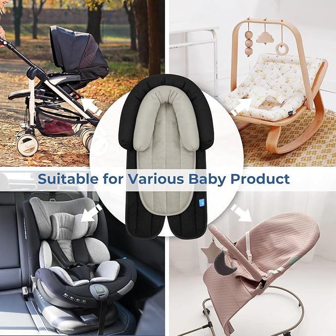 COOLBEBE Upgraded 2-in-1 Babybody Supports for Newborn Infant - Extra Soft Breathable Car Seat Insert Cushion Pad, Perfect for Carseat, Stroller, Swing, Bouncer Black-BubblyBeeBaby