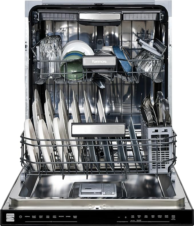 Kenmore 24" Built-in Stainless Steel Tub Dishwasher EasyFlex 3rd, SmartWash, UltraWash, TurboDry, MoreSpace Plus Adjustable Rack, Energy Star Certified, Black-BubblyBeeBaby