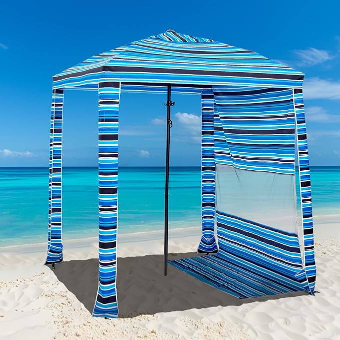 HOMEDEMO Beach Canopy UPF 50+, 6'×6', Easy Set up and Take Down Tent with Sand Pockets, Side Wall Shade Wind Waterproof for Kids, Family & Friends-BubblyBeeBaby