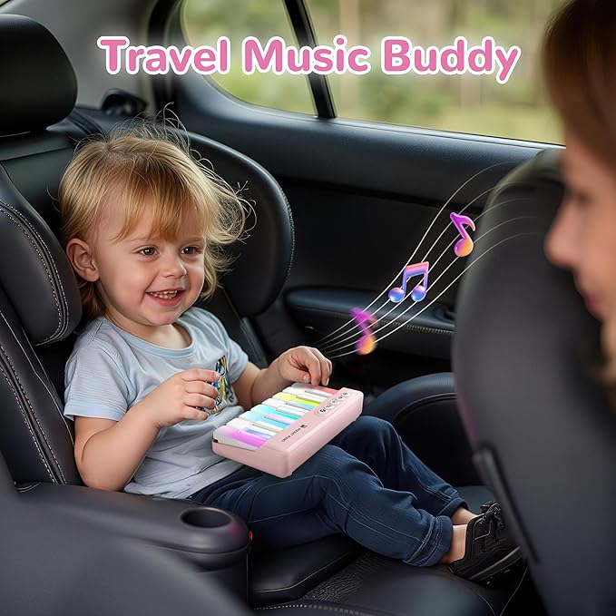 iPlay, iLearn Kids Mini Piano Toy W/Rainbow Lights, Portable Travel Piano Keyboard Toddlers Musical Instrument Learning Toys, Music Interactive Birthday Gift for 2 3 4 5 6 Year Old Girls Children-BubblyBeeBaby