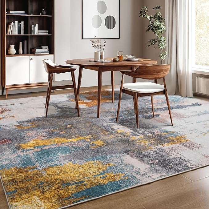 Kelarea Living Room Rug, 5x7 Rug Modern Abstract Washable Rugs Grey Faux Wool Vintage Carpets, Non Slip Rug for Bedroom, Dining Room, College Dorm, Kids Playroom, Home Office-BubblyBeeBaby