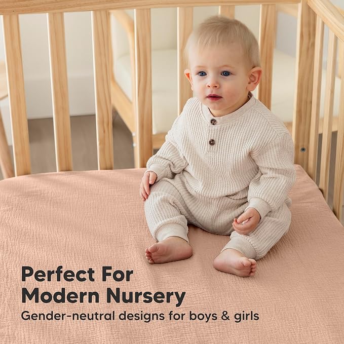 KeaBabies 2-Pack Muslin Crib Sheets for Boys, Girls - 100% Organic Cotton Fitted Baby Crib Mattress Sheet, Soft Breathable Standard Toddler Bed Cover Bedding Set, Neutral, Durable 52x28 (Russet)-BubblyBeeBaby
