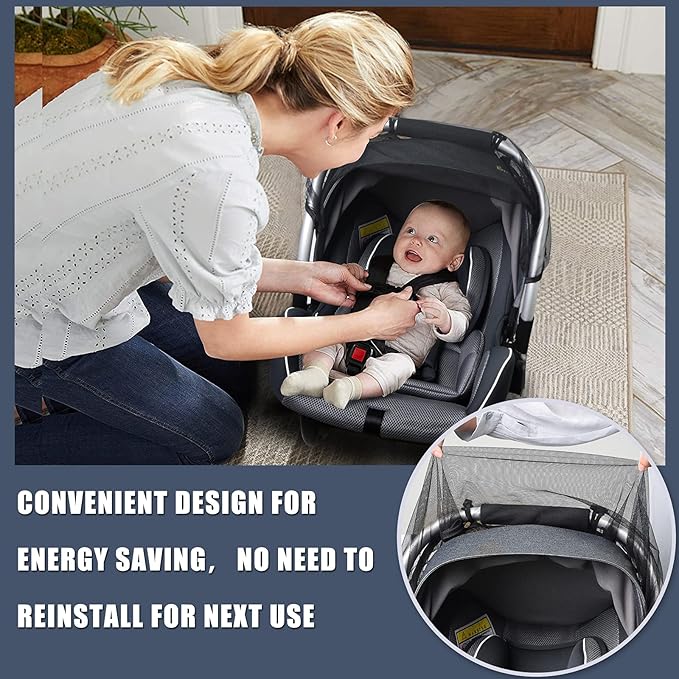 Baby Mosquito Net for Infant Car Seats,Infant Stroller and Bassinets, Carrier,Breathable with Elastic Netting for Easy Fitting, Portable Durable & Long Lasting Infant Insect Shield Netting (Black-BubblyBeeBaby