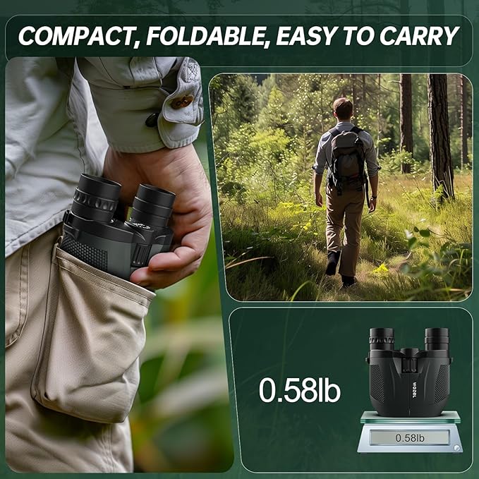 10-30x25 Small Compact Binoculars for Adults - WOZEL High Powered Zoom Binoculars for Bird Watching Hunting Hiking Travel Sports - Lightweight Binocular with Large & Bright Field of View for Kids-BubblyBeeBaby